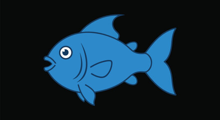 Obraz premium Blue Fish Vector Illustration On Solid Black Background Isolated Object