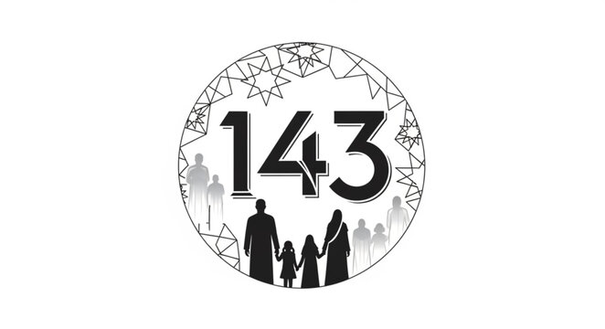 Family Silhouette with Number 143 Inside Circle Design.