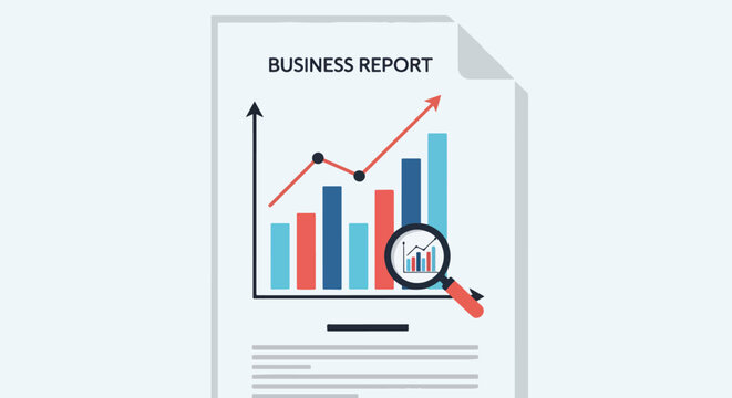 Business Report Document Flat Design Vector Graphic With Chart Graphic