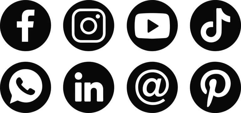 facebook icons vector set social media logos black circle instagram tv