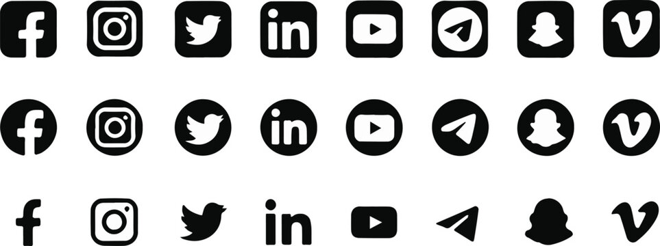 facebook social icons vector set square circle and glyph variations