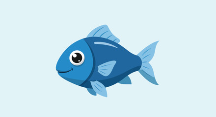 Obraz premium Cute Blue Pixel Art Fish Illustration on Light Background Vector Design
