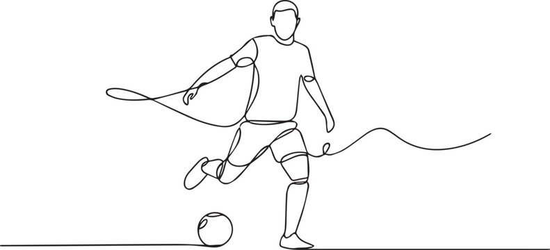 Kmn Soccer Player Kicking Ball Line Art Football Sport Action Continuous Line Illustration