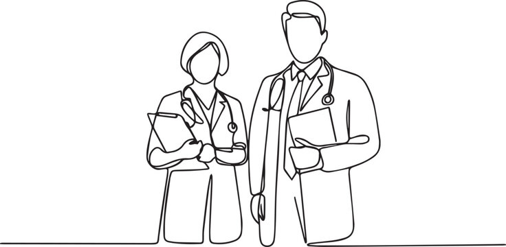 Kmn Doctors Medical Team Line Art Healthcare Professionals Continuous Line Illustration