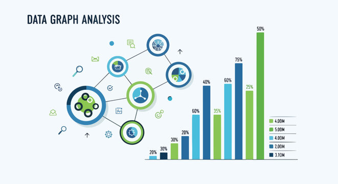 Data Graph Analysis Business Infographic With Blue And Green Bar Charts