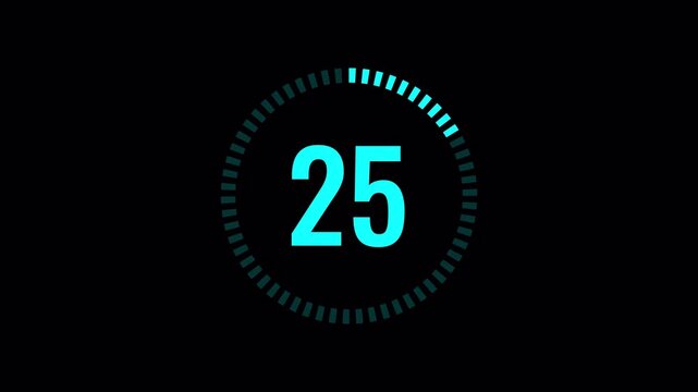 30 Seconds Blue Circular Countdown Animation with Full Progress Ring Completing Smoothly on Transparent Alpha Channel Background Clean Digital Timer Motion 4K Video