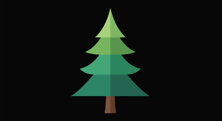 Fototapeta premium Flat Design Green Pine Tree Minimal Illustration On Black Background