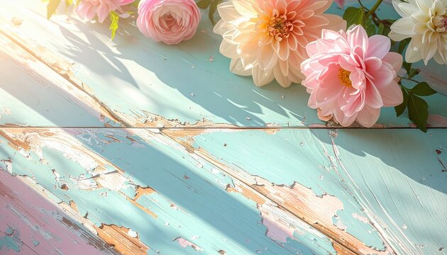 Weathered Floral Wood Pastel Background with Rustic Timber Texture and Soft Painted Flowers, Farmhouse Aesthetic for Country Kitchen Branding, DIY Craft Blog, and Easter Celebration