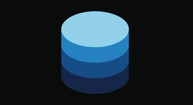 Flat Design Isometric Blue Server Database Cylinder Isolated On Black