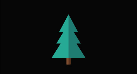 Obraz premium Flat Design Minimal Green Pine Tree Icon Isolated On Black Background