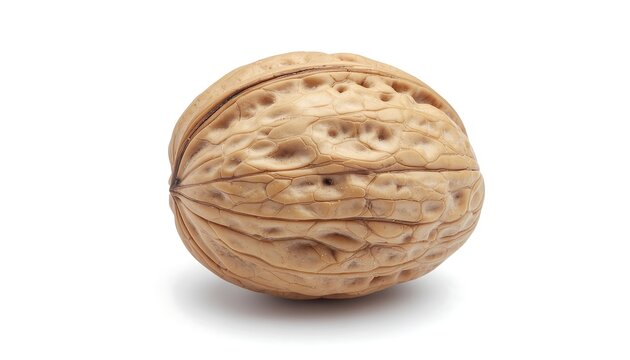 Whole Walnut with Textured Shell on White Background
