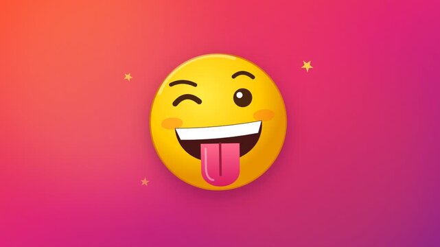 Winking yellow emoji face with tongue out against gradient background