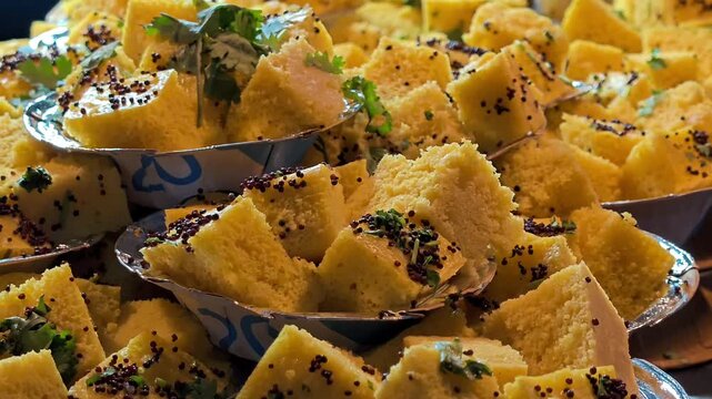 Gujarati snack dhokla with mustard seeds