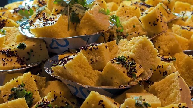 Gujarati snack dhokla with mustard seeds