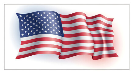 Obraz premium American flag waving in wind with dramatic lighting on white background