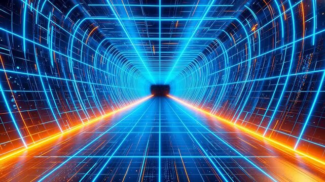 Advanced Futuristic digital tunnel with glowing lines for Digital Transformation and Cyber Infrastructure