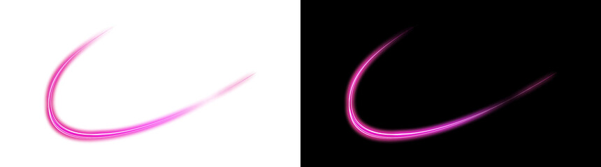 Abstract pink glowing light trail with transparent background and black background © imak