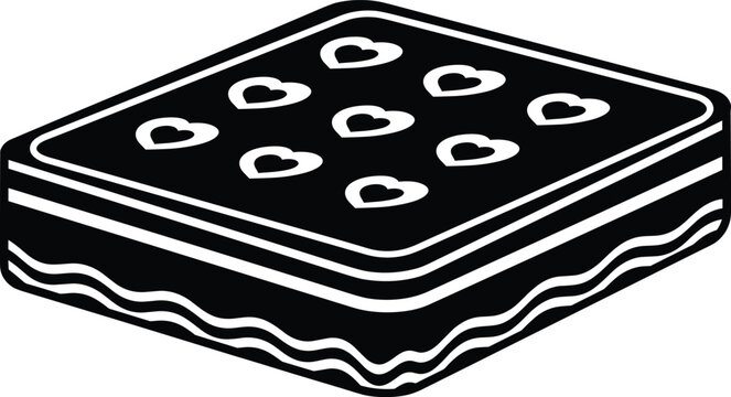 Isometric mattress icon with heart pattern vector illustration in black and white for bedroom decor.