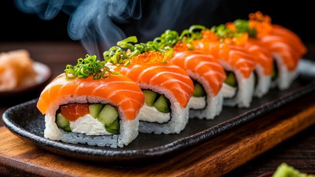 Fresh philadelphia sushi rolls with salmon