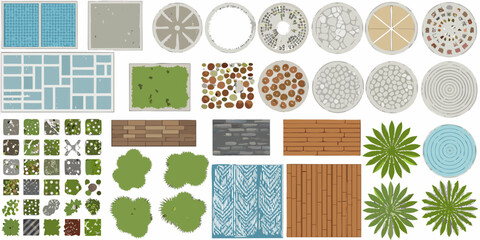 Collection of top down vector illustrations depicting various surface textures © Partha