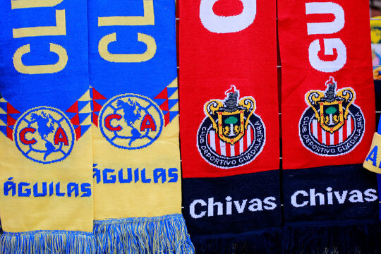 Ciudad de Mexico, Mexico - March 12. 2025: Merchandise from the America and Chivas team, from Mexican league