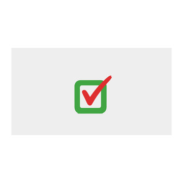Green checkbox icon with red checkmark for task completion or success, checkmark