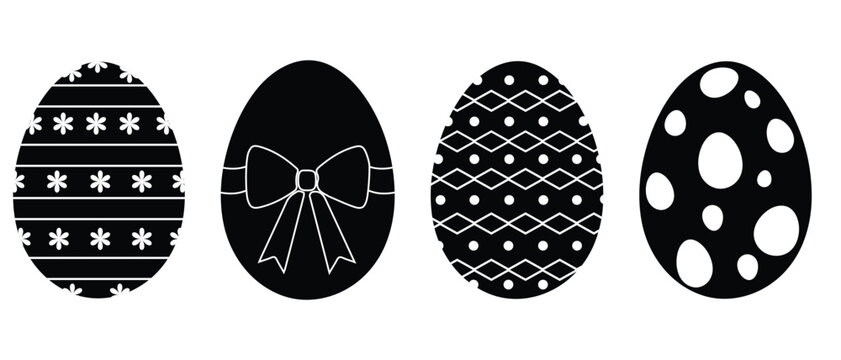Easter eggs vector collection. Happy Easter egg silhouette isolated on white background.  Spring linear egg icon set with different ornaments. Easter eggs collection in doodle style. 