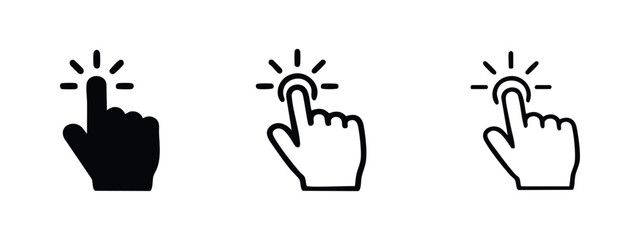 Fototapeta premium Clicking finger cursor icons set for web design and interface