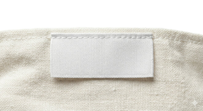 Blank white fabric clothing label sewn on canvas material