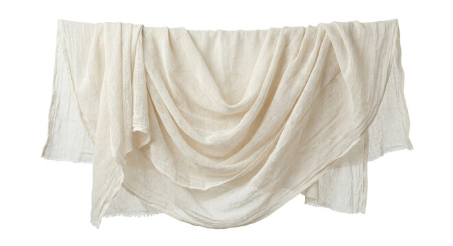 Light beige linen fabric gracefully draped over horizontal line