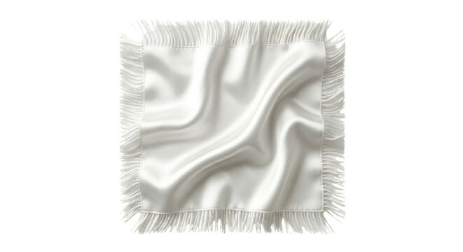 Square white silk fabric swatch with delicate fringed edges