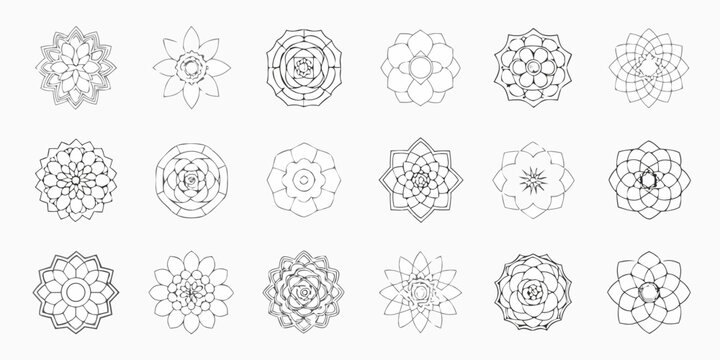 Collection of intricate floral and geometric line art designs