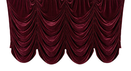 Luxurious burgundy red velvet theater curtains elegantly draped