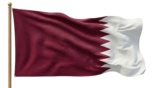 Waving national flag of Qatar on wooden flagpole