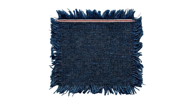 Square dark blue denim fabric patch with heavily frayed edges