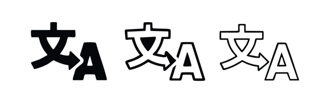 Language translation icon set, symbol for global communication, multilingual services, and learning foreign languages