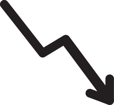 Black arrow pointing down with jagged line on transparent background.