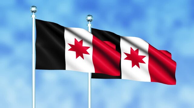 Udmurtia National Flag Waving on Flagpole, Seamless Loop, Realistic 3D Animation