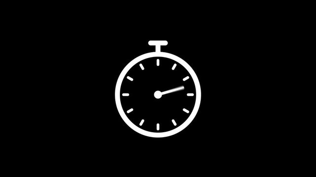  Reverse Clockwise Stopwatch Animation on Transparent Background with alpha channel. Clean timer and Clock Animation. Stopwatch Time Indicator for Countdown and Timing Control. 4k Video