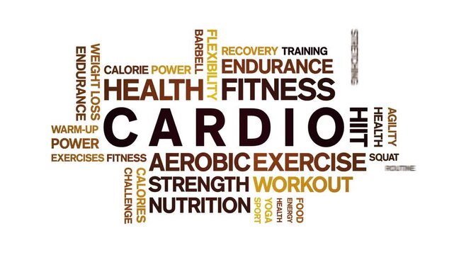 Cardio animated word cloud-text design animation tag kinetic typography seamless loop.