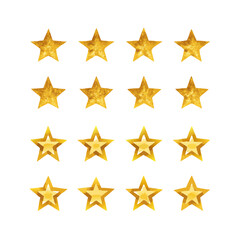 Fototapeta premium Collection of twelve gold star icons in various styles on white background