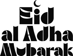 Fototapeta premium Eid al Adha Mubarak Greeting with Creative Typography and Crescent Moon Icon