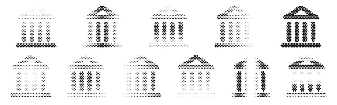 Collection of various ancient greek or roman architectural columns and temples