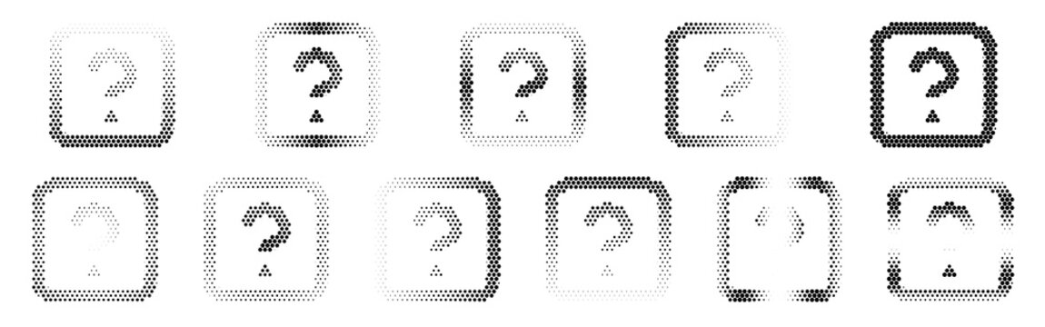 A collection of question mark icons in various styles and colors