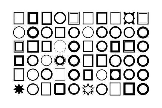 Collection of vector shapes including squares circles and stars arranged in a grid layout
