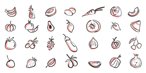Obraz premium Vitamin rich fruit Doodle collection drawn with Crayon for summer nutrition concepts.