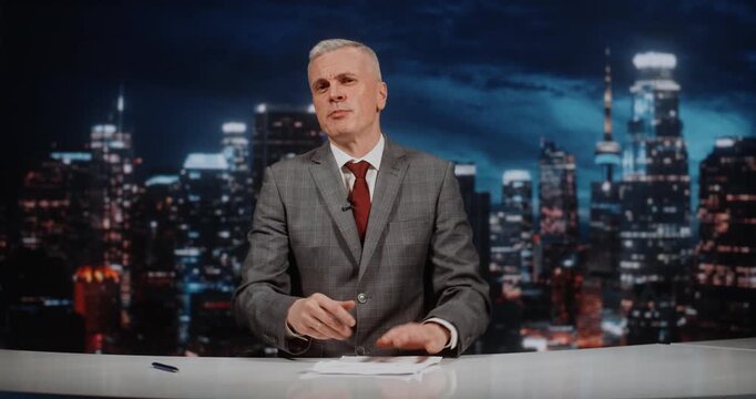 Political Talk Show Host With Strong Gestures and Emotional Delivery, Man Shapes Public Opinion While Discussing Global Conflicts, Geopolitical Tensions, and Breaking International Developments.
