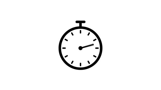 Reverse Clockwise Stopwatch Animation on White Background. Clean timer and Clock Animation. Stopwatch Time Indicator for Countdown and Timing Control. 4k Video