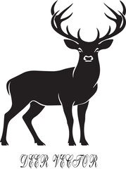 Fototapeta premium A wild buck stag with large antlers is depicted in this deer silhouette vector illustration, capturing the nature of a majestic forest animal perfect for wildlife or Christmas themed designs