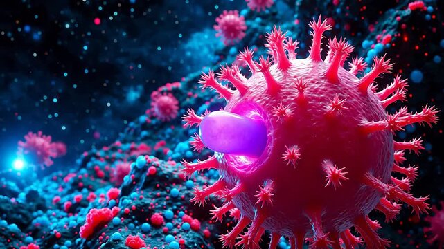 Precision Medical Virus cell under microscope for Healthcare Innovation and Telemedicine